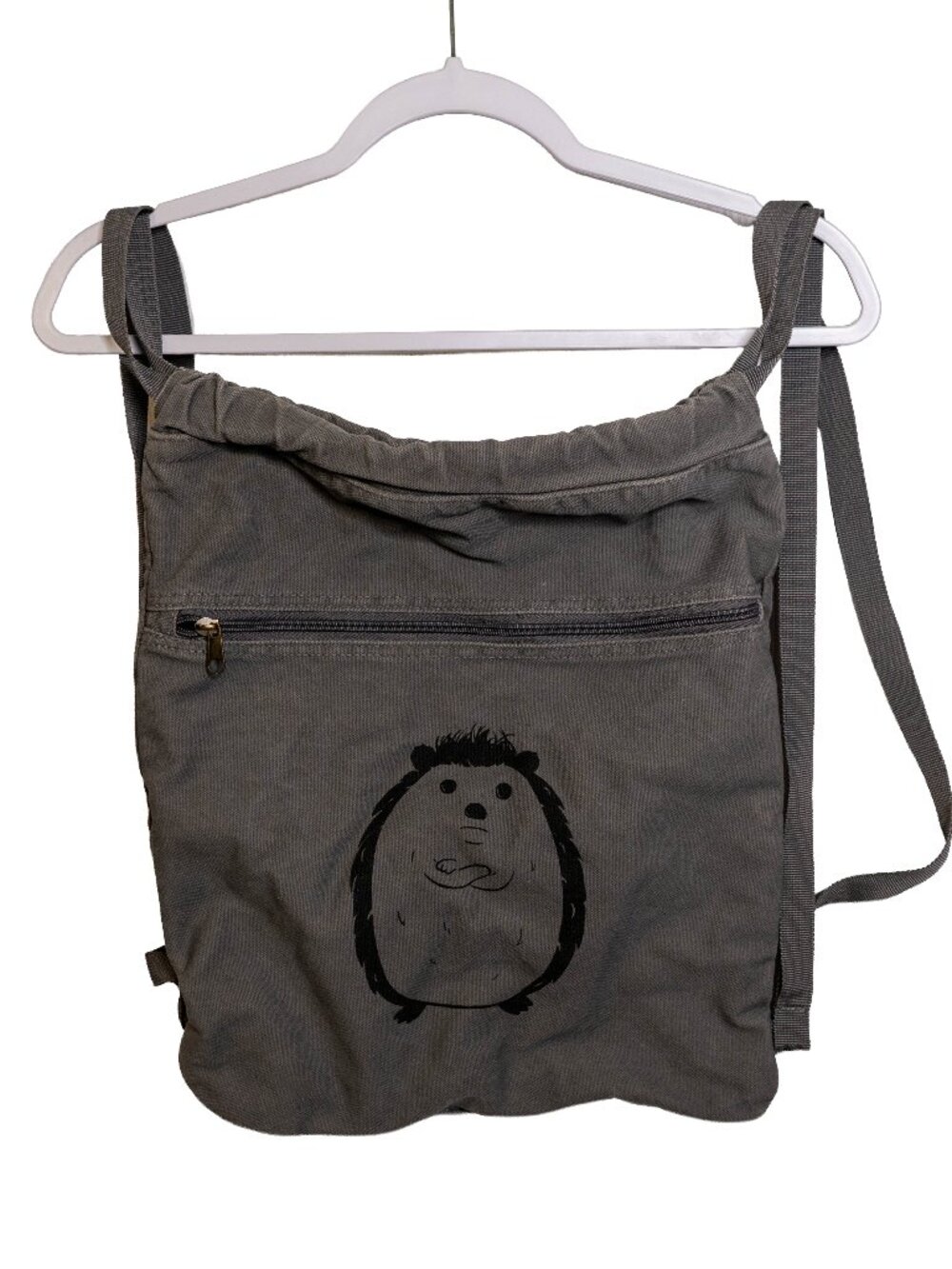 Gray Vintage Wash Displeased Hedgehog Canvas Drawstring Backpack